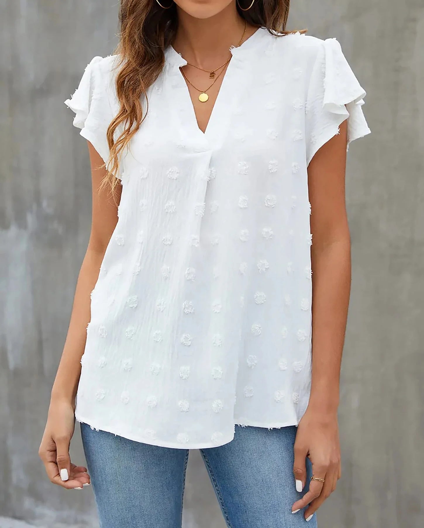 Blouses for Women Dressy V Neck Ruffle Sleeve Summer Tops Casual Flowy Shirts