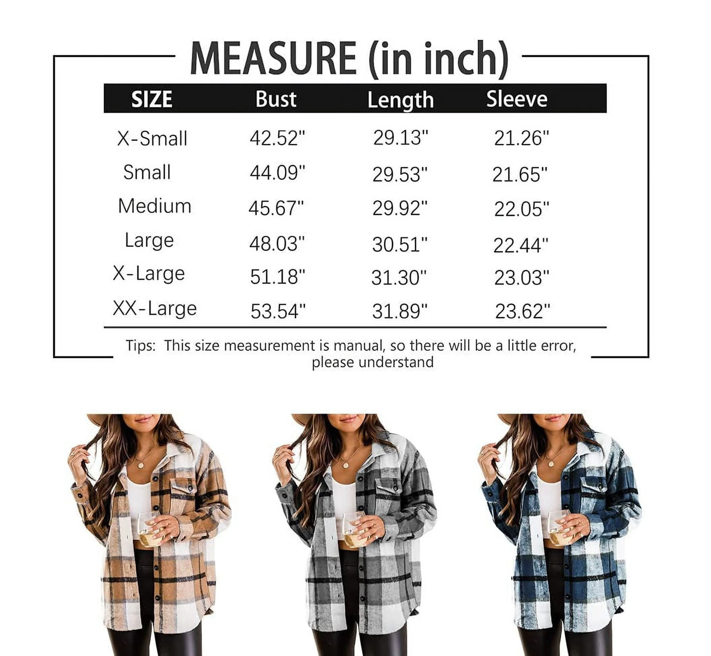 Flannel Shirts for Women Plaid Jackets Long Sleeve Shackets Womens Button down Coats Warm Blouses